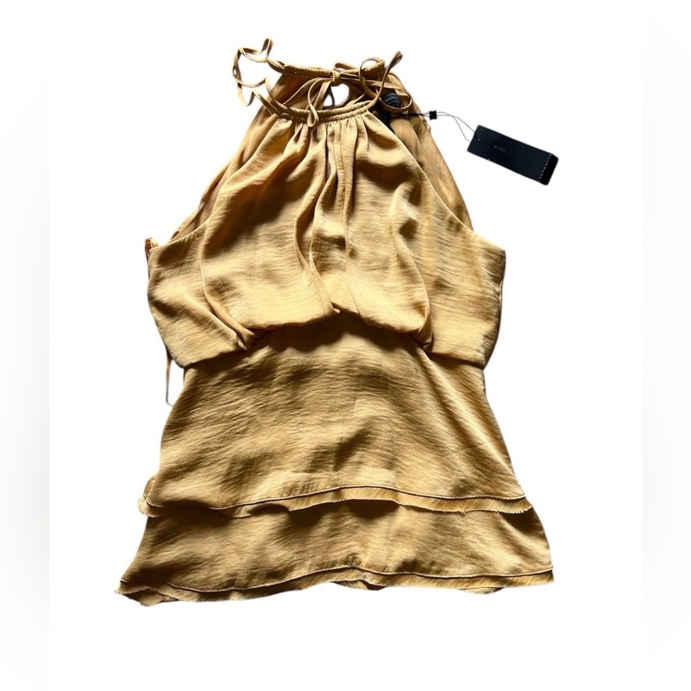 BCBGMAXAZRIA  Gold Layered Halter Top Blouse | Small NWT